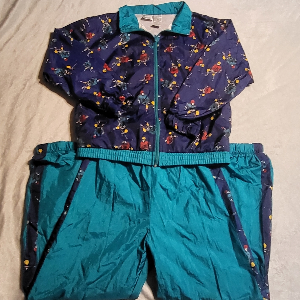 VTG Boys Track Suit hockey theme Windvreaker warm up M 10-12 vintage